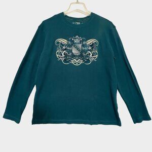 LL Cool J Thermal Waffle Shirt Mens 2XL Blue Long Sleeve Hip Hop Graphic Crest